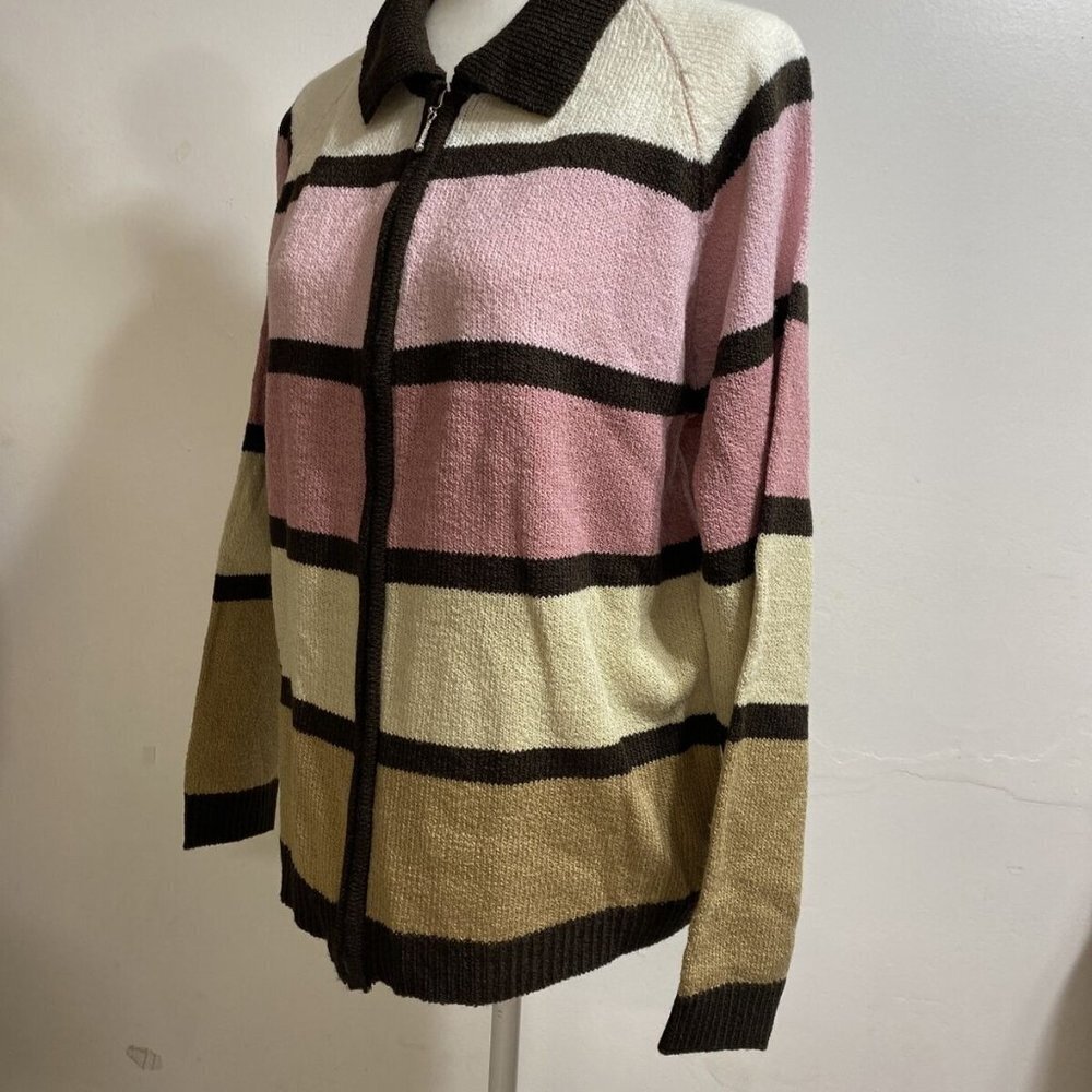 Jason Maxwell Long‎ Sleeve Women’s Multicolored Full Zip Knit Sweater Size XL